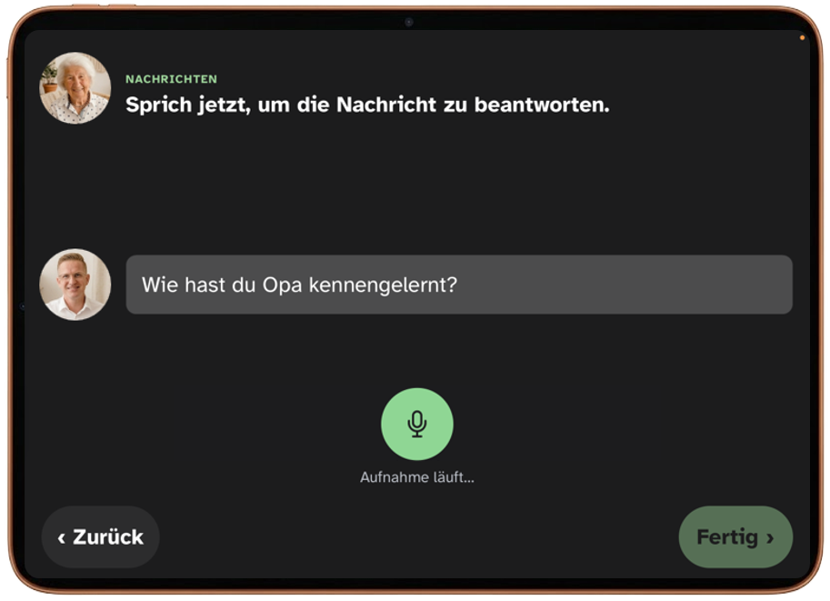 Caisy-Nachrichtenaufnahme auf einem iPad